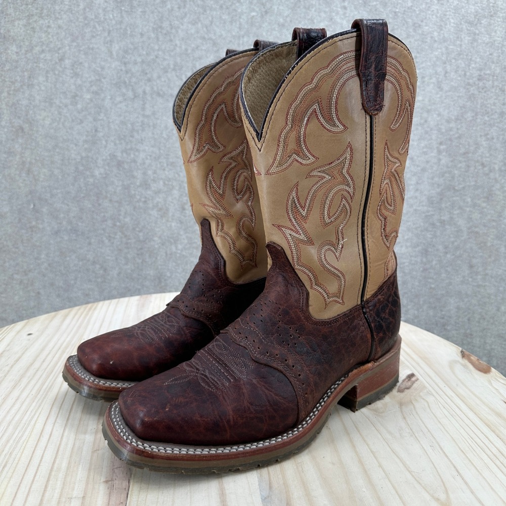 Double H Leather Square Toe Western Cowboy Boots Mens Brown 8D Tan Stitched